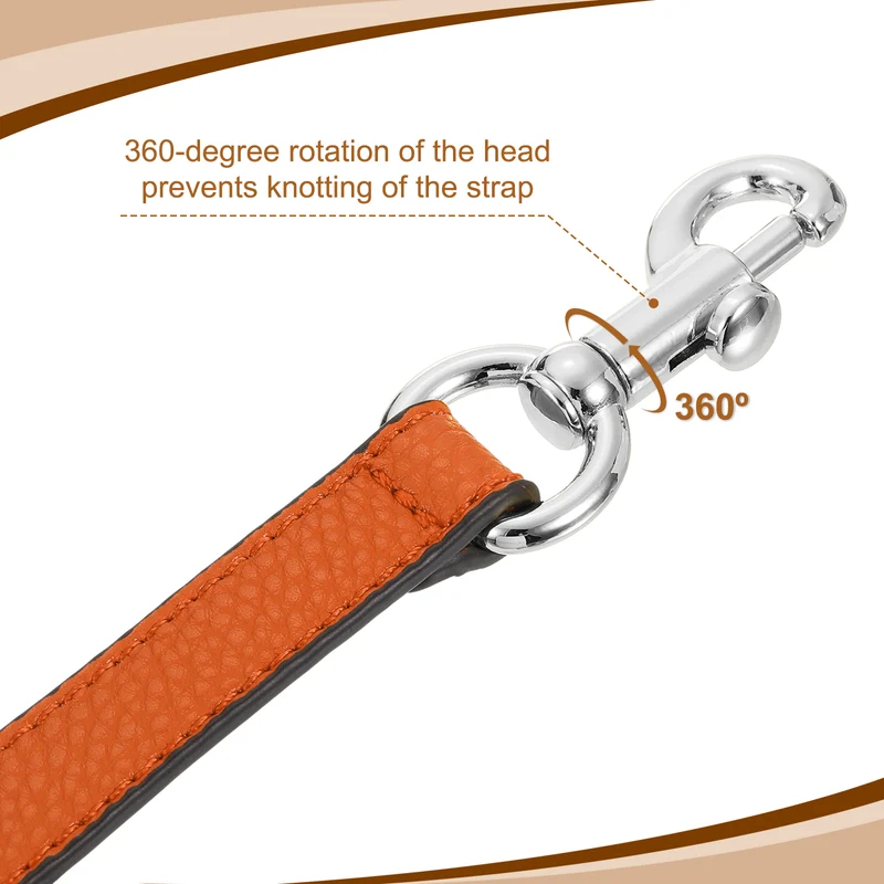 14.17 Inch PU Leather Short Bag Strap with Clasp, Orange, Silver Buckle
