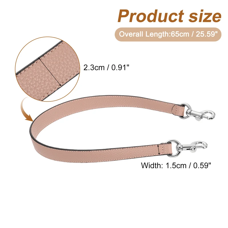 25.59 Inch PU Leather Short Bag Strap with Clasp, Pink, Silver Buckle