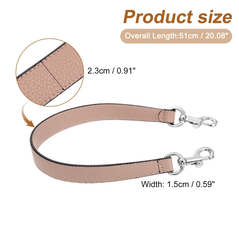 19.29 Inch PU Leather Short Bag Strap with Clasp, Pink, Silver Buckle