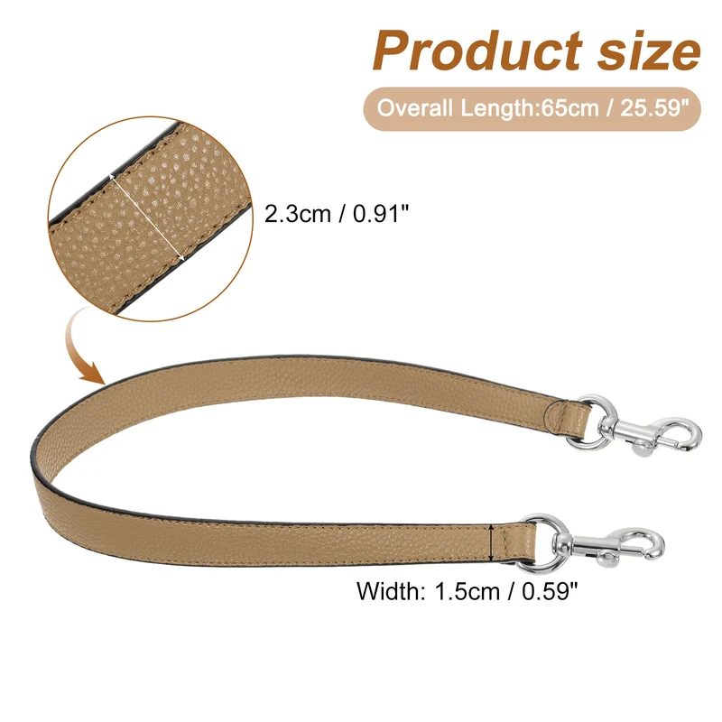 25.59 Inch PU Leather Short Bag Strap with Clasp, Tawny, Silver Buckle