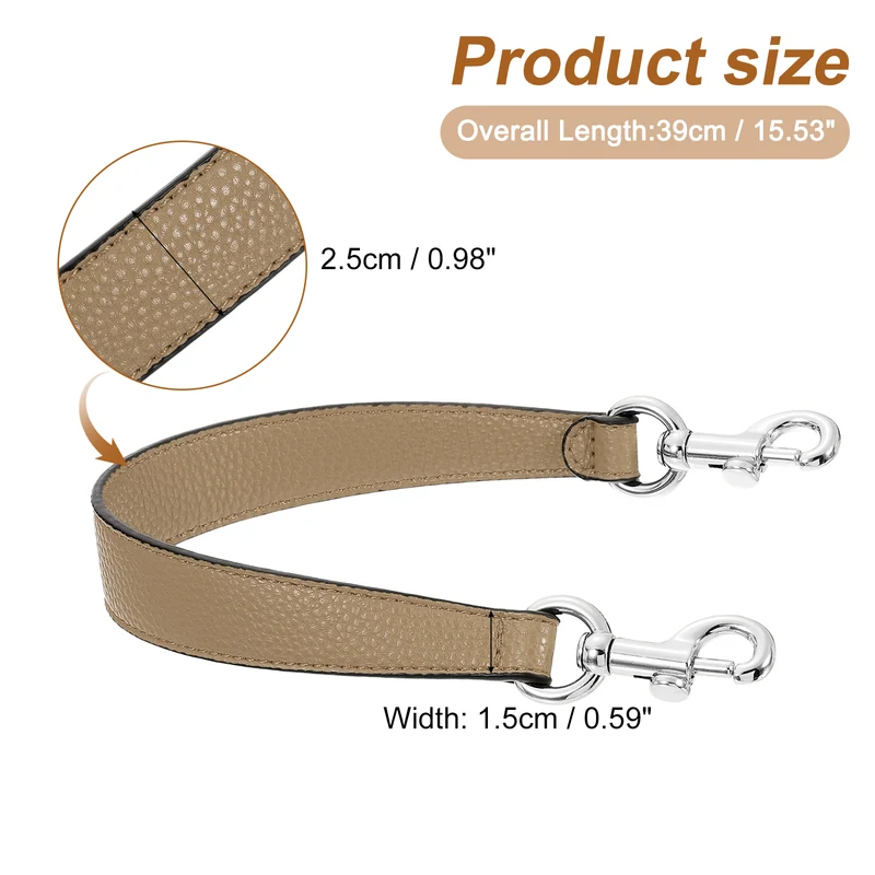 14.17 Inch PU Leather Short Bag Strap with Clasp, Tawny, Silver Buckle