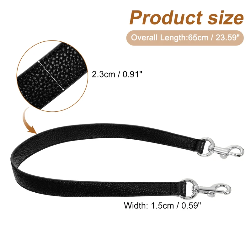 25.59 Inch PU Leather Short Bag Strap with Clasp Black Silver Buckle