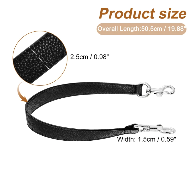 19.29 Inch PU Leather Short Bag Strap with Clasp Black Silver Buckle