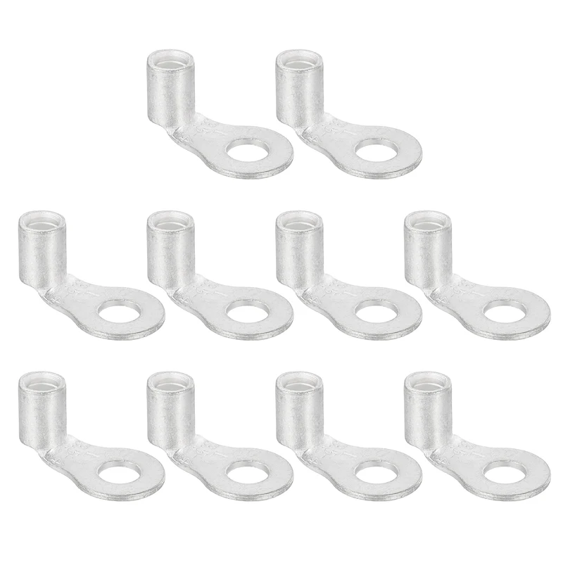 8 AWG - 3/16" Copper Wire Lugs, 90 Degree Bent Battery Lugs(Silver, 10Pcs)