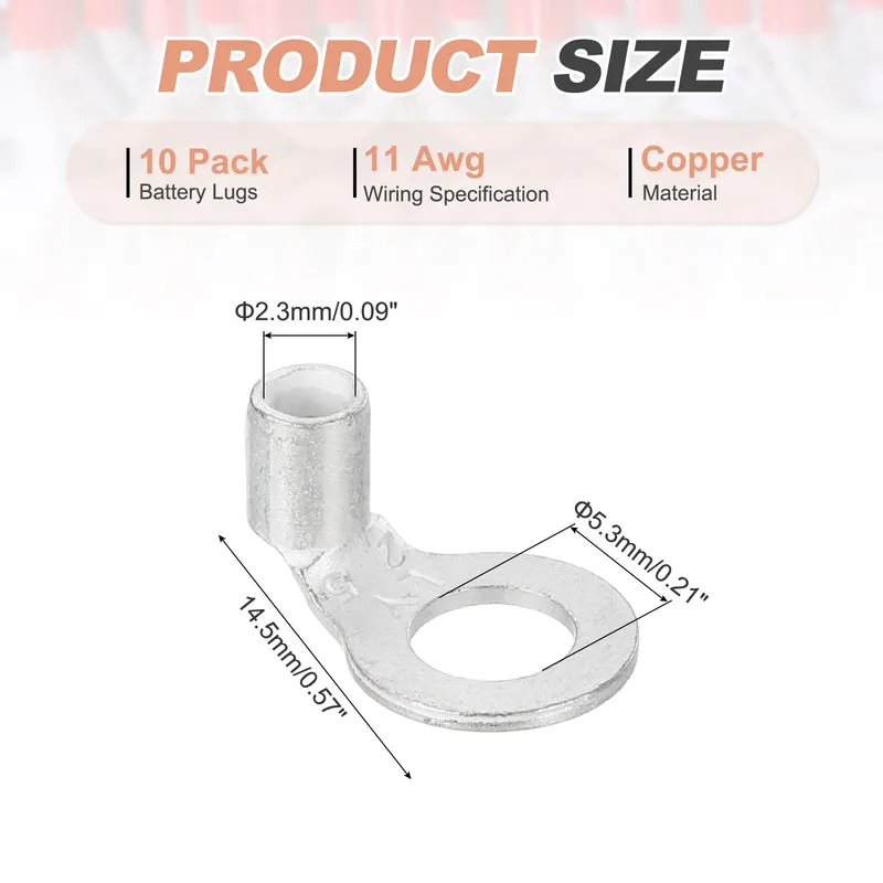 90 Degree Bent 0.09" Inner Dia. 3/16" Copper Wire Lugs(Silver,10Pcs)