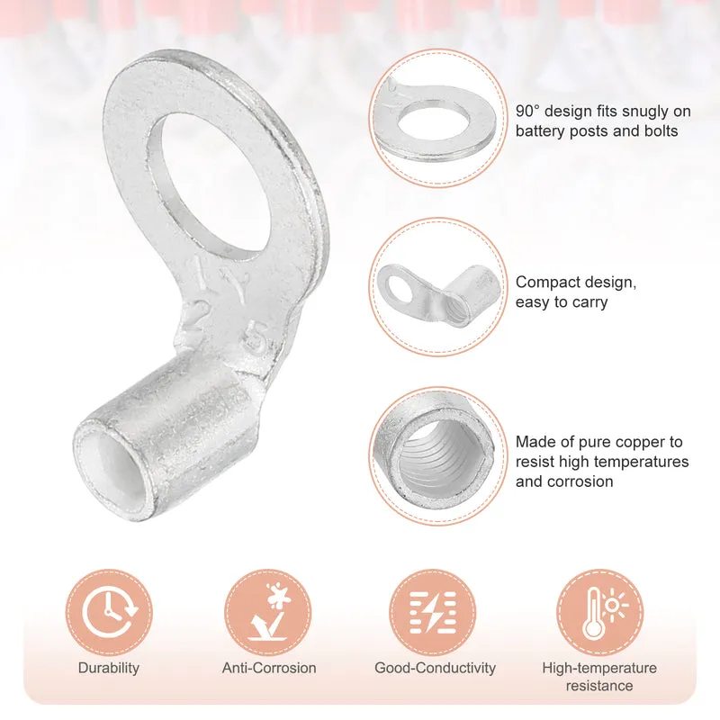 90 Degree Bent 0.09" Inner Dia. 3/16" Copper Wire Lugs(Silver,10Pcs)