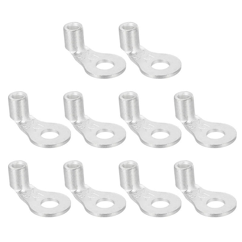 11 AWG - 1/8" Copper Wire Lugs, 90 Degree Bent Battery Lugs(Silver, 10Pcs)