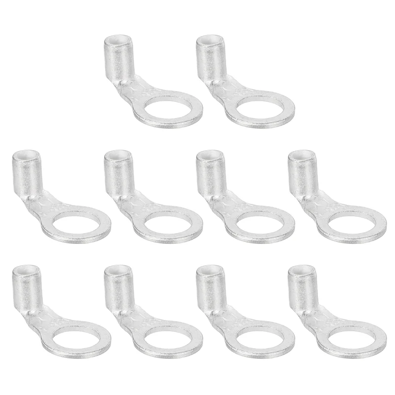 14 AWG - 3/16" Copper Wire Lugs, 90 Degree Bent Battery Lugs(Silver, 10Pcs)