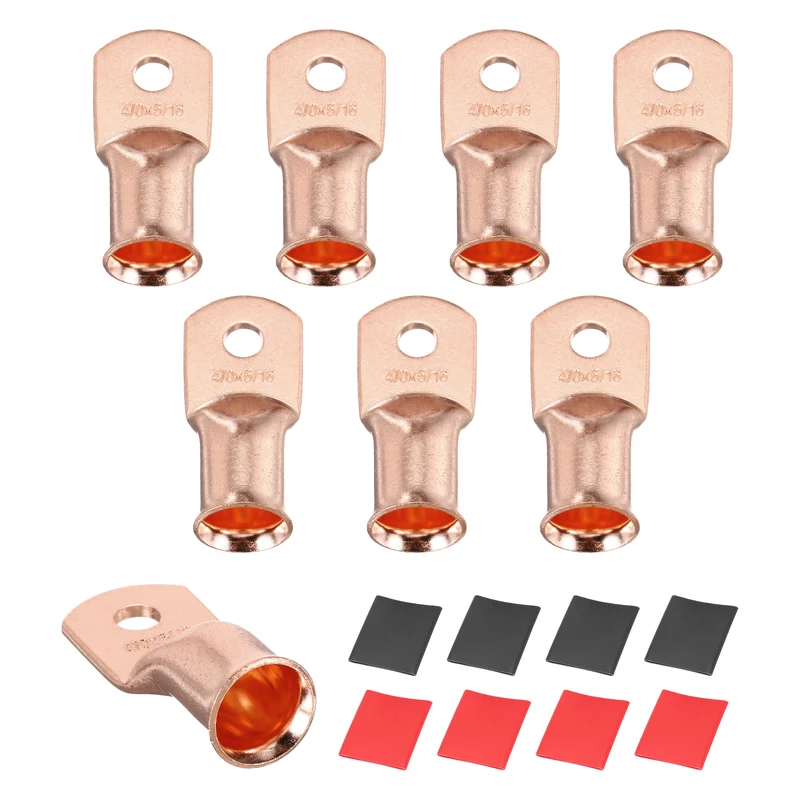 8 Pcs 5/16" Stud 4/0Awg Battery Cable End with 8 pcs 3:1 Heat Shrink