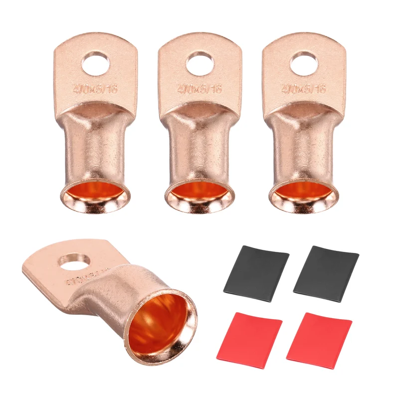 4 Pcs 5/16" Stud 4/0Awg Battery Cable End with 4 pcs 3:1 Heat Shrink