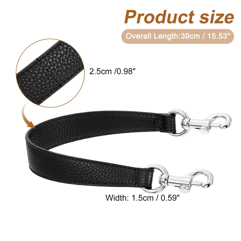 15.35 Inch PU Leather Short Bag Strap with Clasp Black Silver Buckle