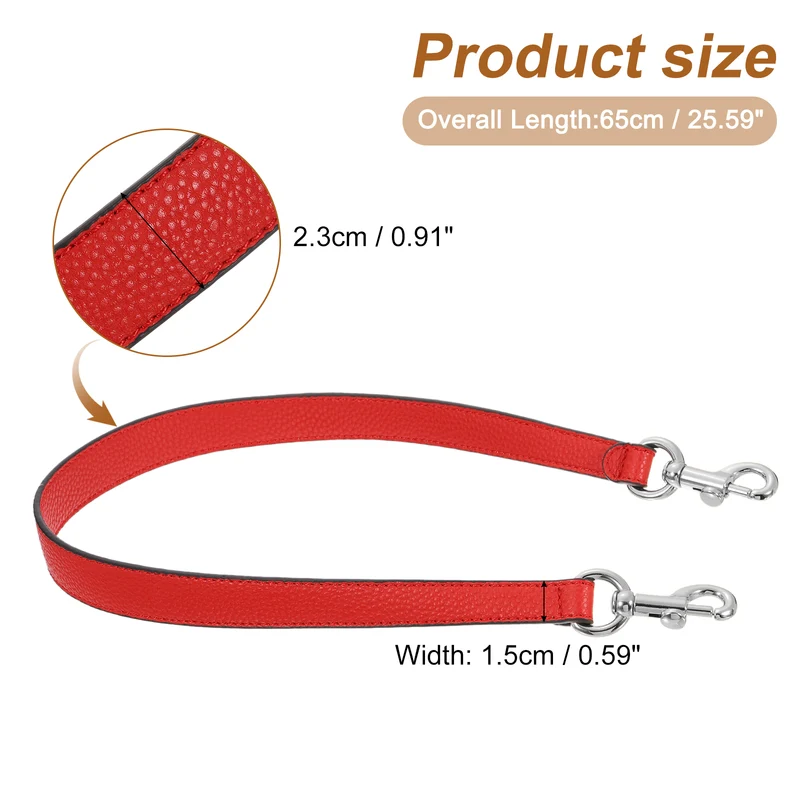 25.59 Inch PU Leather Short Bag Strap with Clasp, Red, Silver Buckle