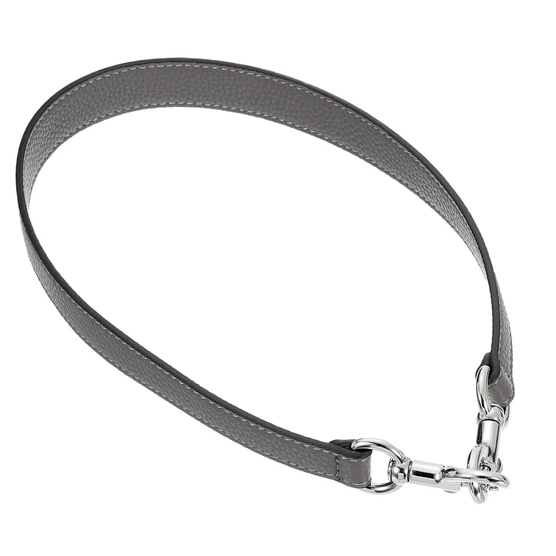 25.59 Inch PU Leather Short Bag Strap with Clasp, Grey, Silver Buckle