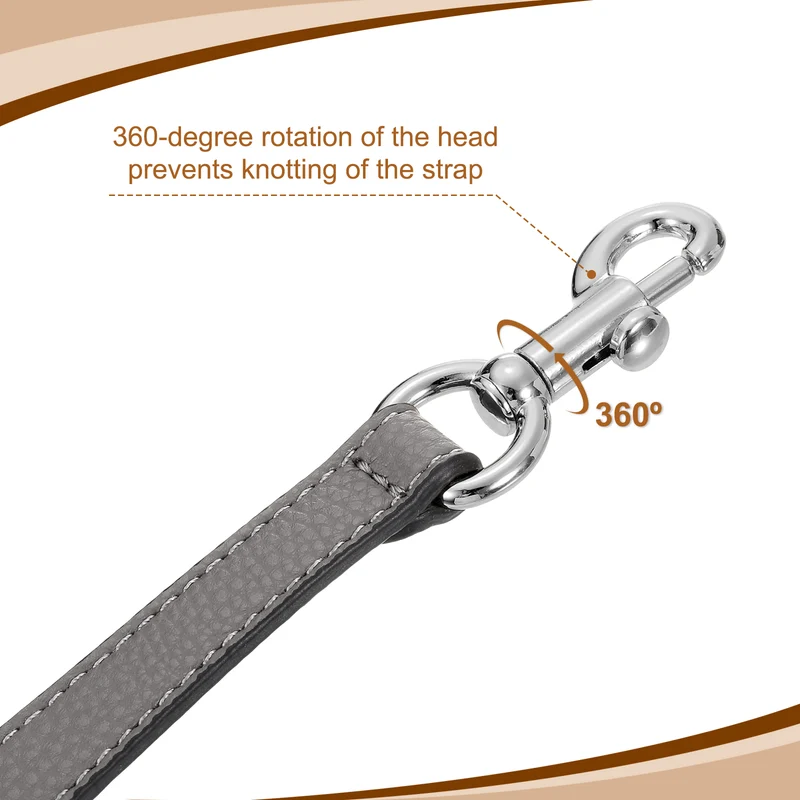 25.59 Inch PU Leather Short Bag Strap with Clasp, Grey, Silver Buckle