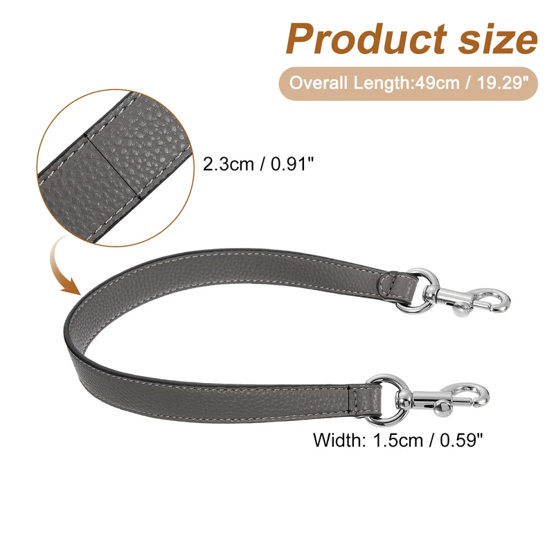 19.29 Inch PU Leather Short Bag Strap with Clasp, Grey, Silver Buckle