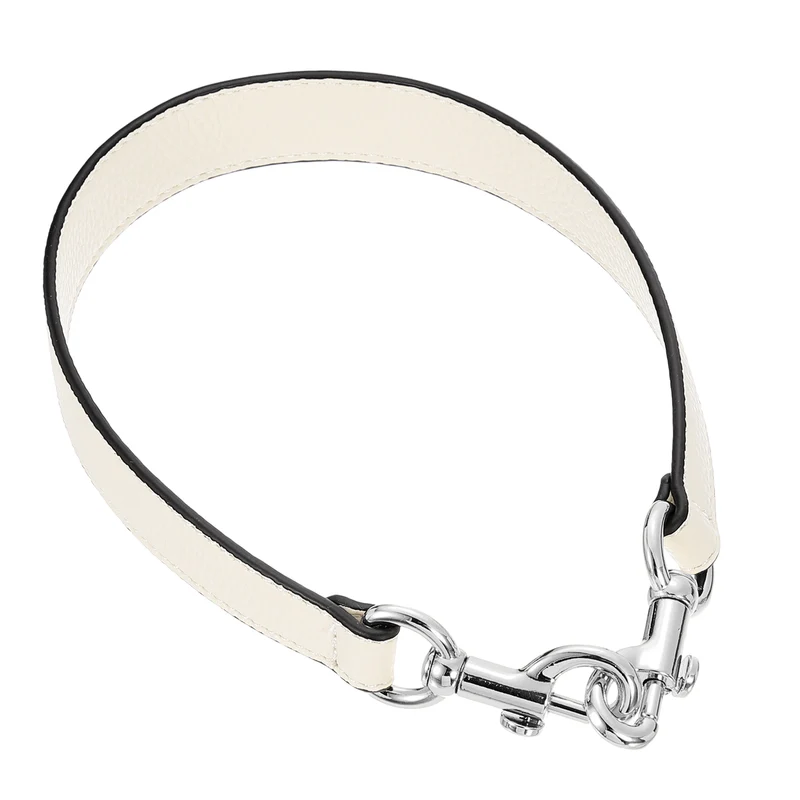 19.29 Inch PU Leather Short Bag Strap with Clasp Beige Silver Buckle