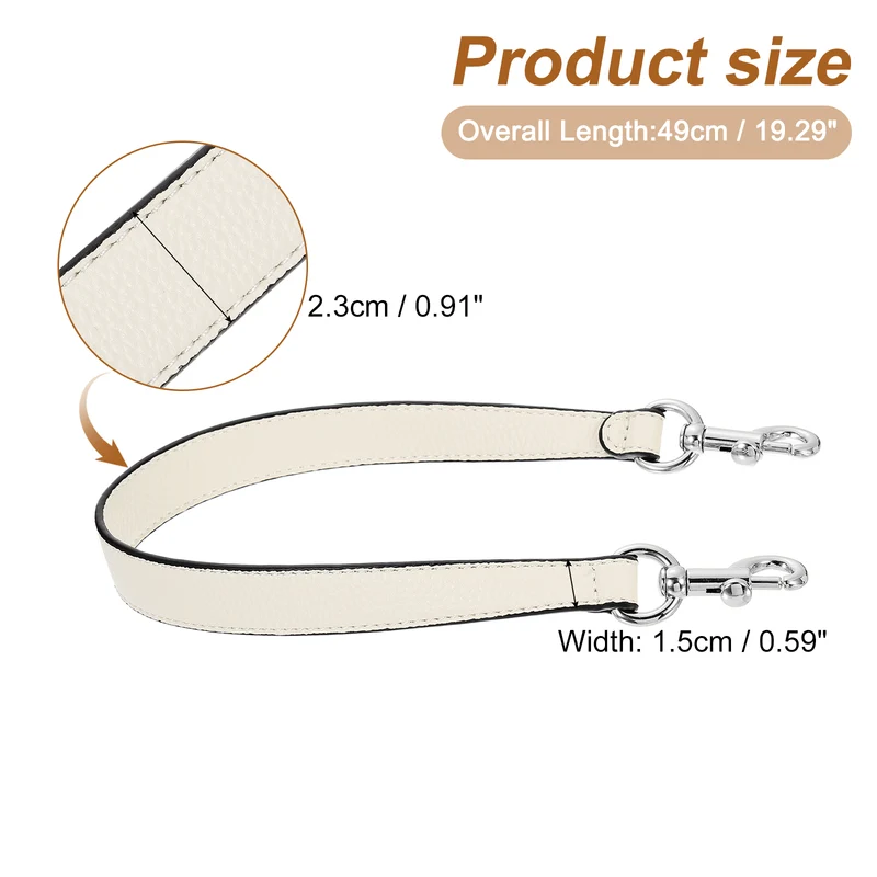 19.29 Inch PU Leather Short Bag Strap with Clasp Beige Silver Buckle