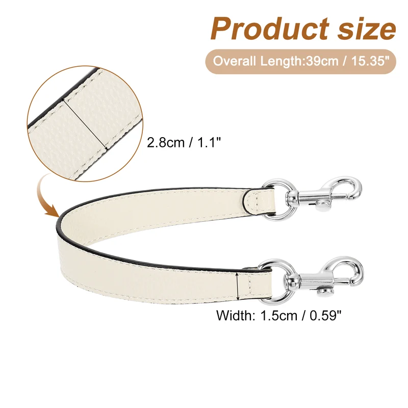 14.17 Inch PU Leather Short Bag Strap with Clasp Beige Silver Buckle