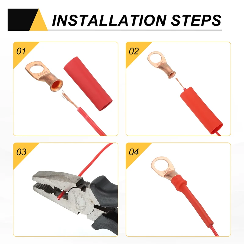 4 Pcs 1/2" Stud 4/0Awg Battery Cable End with 4 pcs 3:1 Heat Shrink