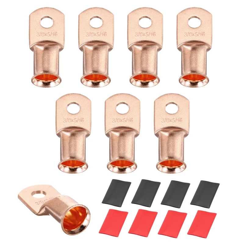8 Pcs 5/16" Stud 3/0Awg Battery Cable End with 8 pcs 3:1 Heat Shrink