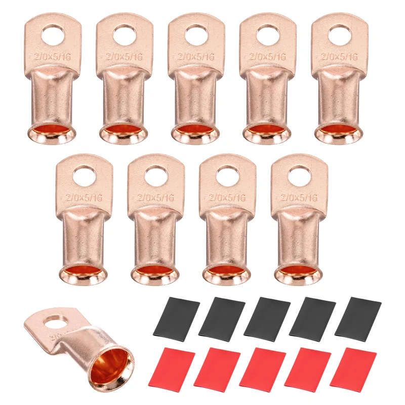 10 Pcs 5/16" Stud 2/0Awg Battery Cable End with 10 pcs 3:1 Heat Shrink