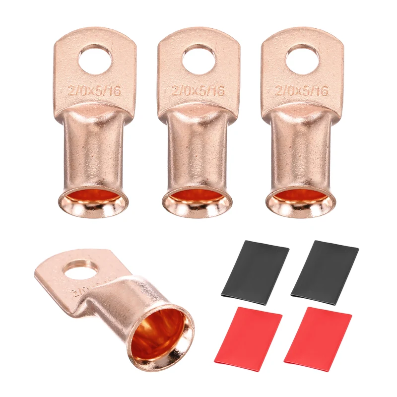 4 Pcs 5/16" Stud 2/0Awg Battery Cable End with 4 pcs 3:1 Heat Shrink