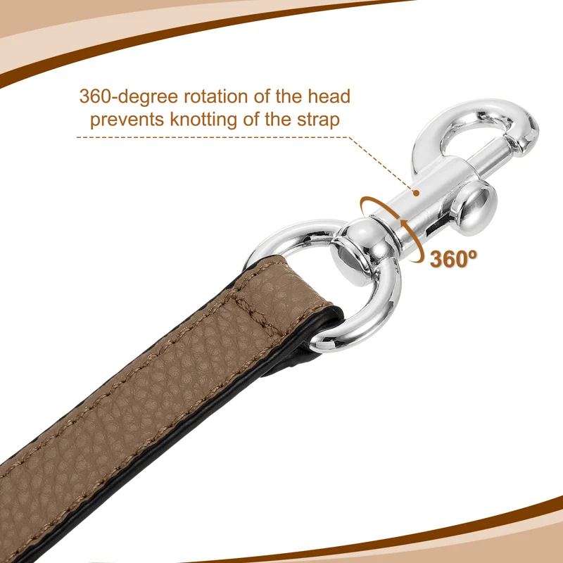 25.59 Inch PU Leather Short Bag Strap with Clasp, Dark Khaki, Silver Buckle
