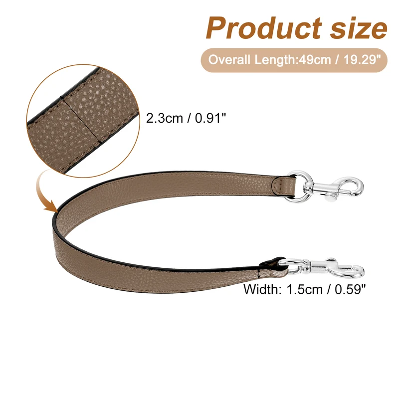 19.29 Inch PU Leather Short Bag Strap with Clasp, Dark Khaki, Silver Buckle