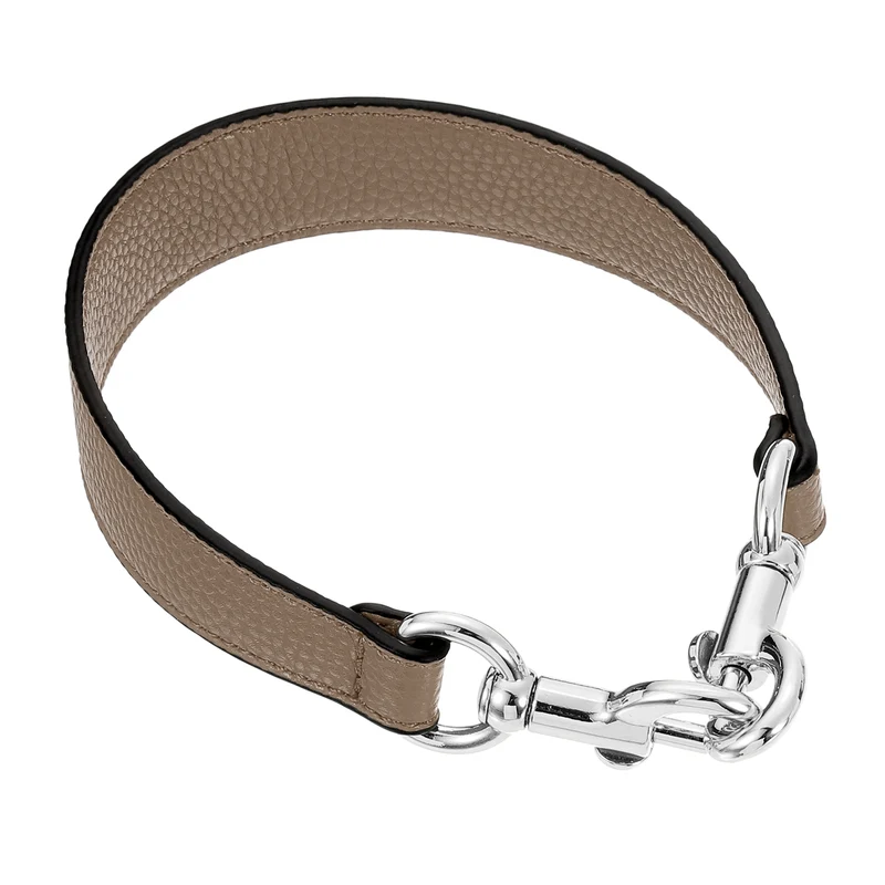 14.17 Inch PU Leather Short Bag Strap with Clasp, Dark Khaki, Silver Buckle