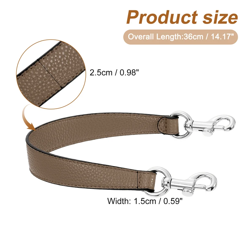 14.17 Inch PU Leather Short Bag Strap with Clasp, Dark Khaki, Silver Buckle