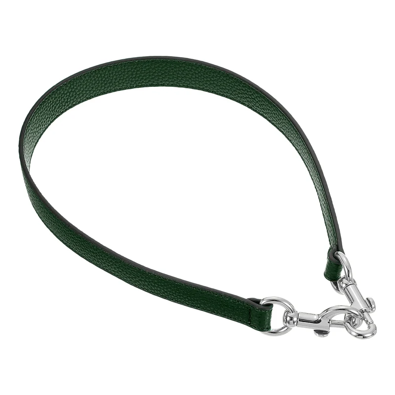 25.59 Inch PU Leather Short Bag Strap with Clasp, Dark Green, Silver Buckle