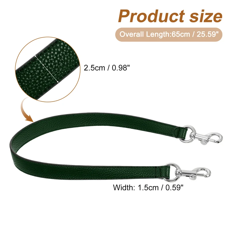 25.59 Inch PU Leather Short Bag Strap with Clasp, Dark Green, Silver Buckle