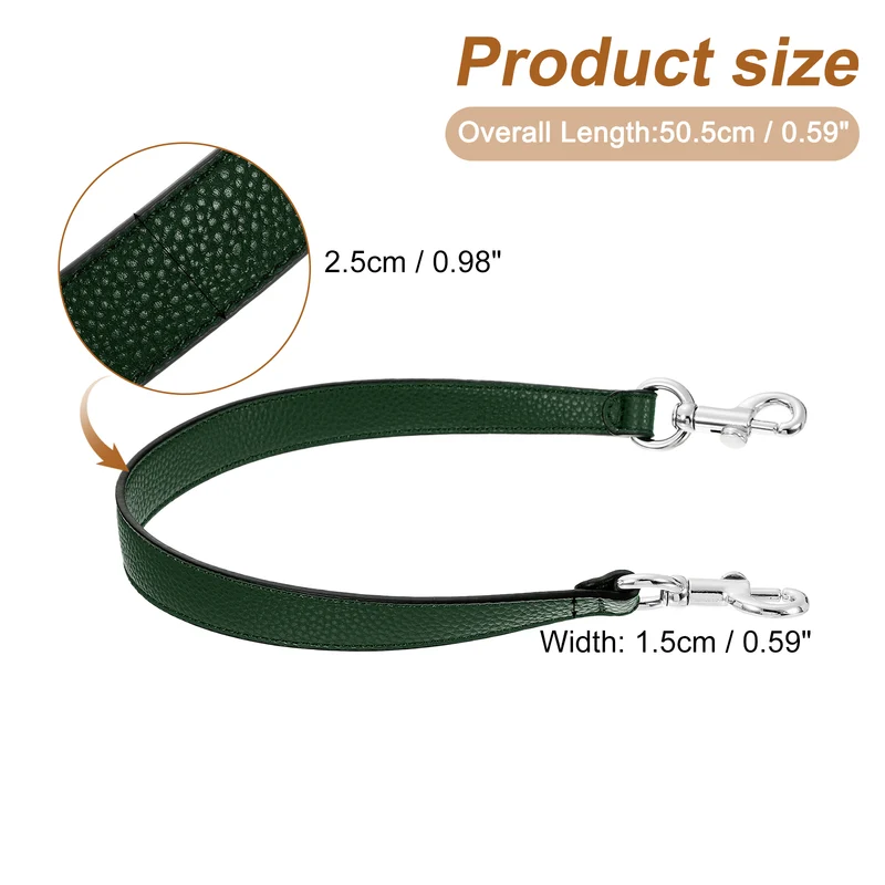 19.29 Inch PU Leather Short Bag Strap with Clasp, Dark Green, Silver Buckle