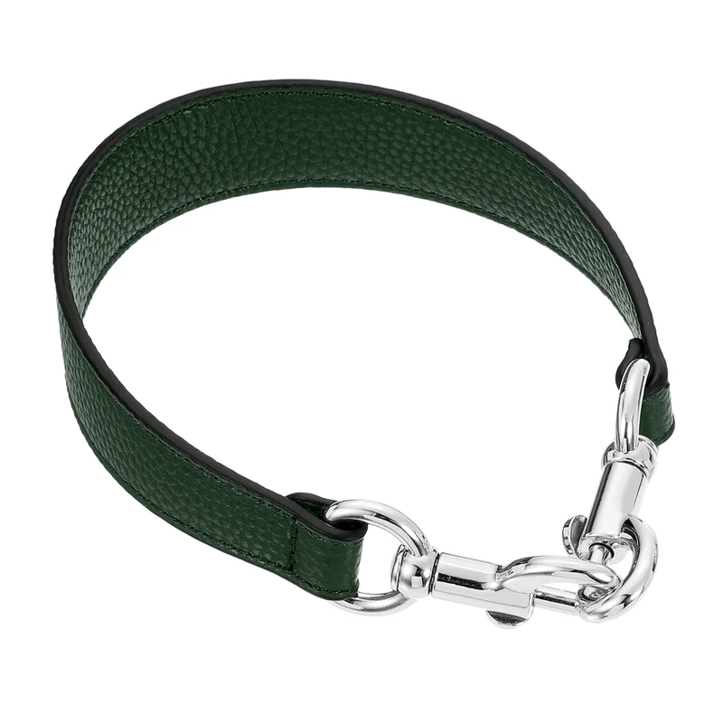 14.17 Inch PU Leather Short Bag Strap with Clasp, Dark Green, Silver Buckle