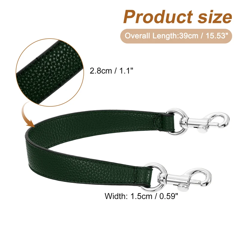 14.17 Inch PU Leather Short Bag Strap with Clasp, Dark Green, Silver Buckle