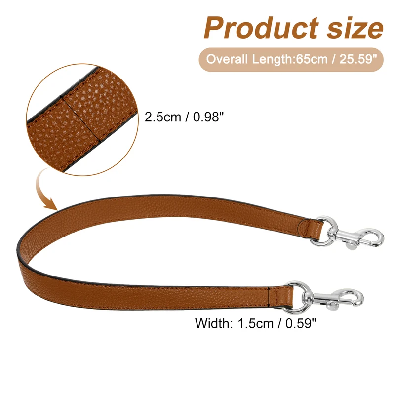 25.59 Inch PU Leather Short Bag Strap with Clasp, Brown, Silver Buckle