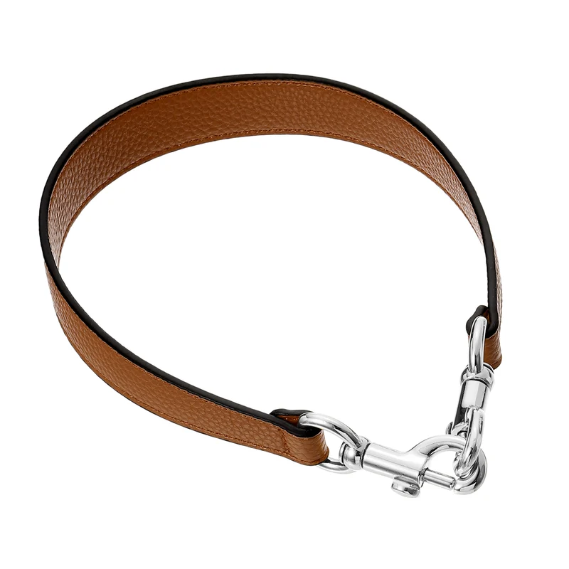 19.29 Inch PU Leather Short Bag Strap with Clasp, Brown, Silver Buckle
