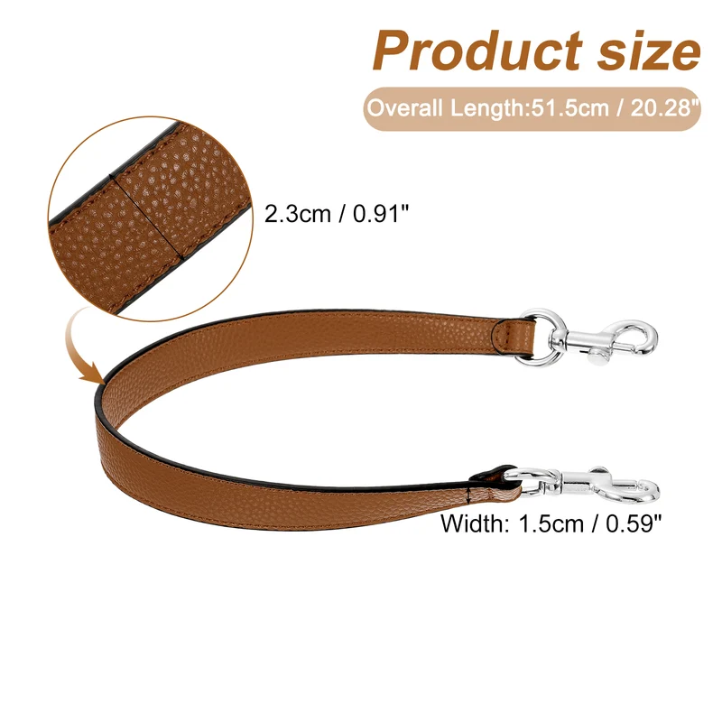 19.29 Inch PU Leather Short Bag Strap with Clasp, Brown, Silver Buckle