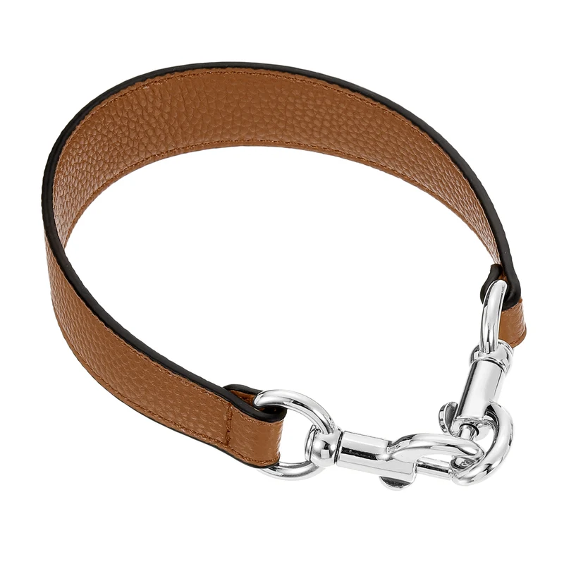 14.17 Inch PU Leather Short Bag Strap with Clasp, Brown, Silver Buckle