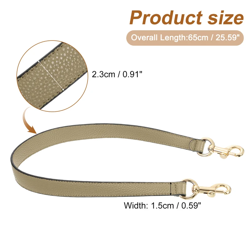 25.59 Inch PU Leather Short Bag Strap with Clasp, Khaki, Gold Buckle