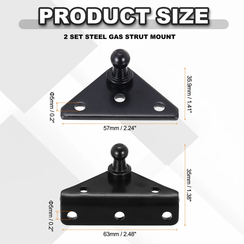 5.08mm Ball Stud Mounting Bracket, Steel Gas Strut Mount Universal Spring Lift Strut with L-Type and Flat-Type Mounts for Gas Shock Spring Strut Lift Support Prop,2 Set Black