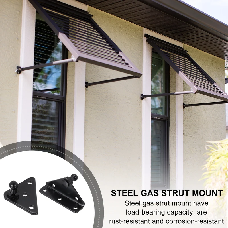 5.08mm Ball Stud Mounting Bracket, Steel Gas Strut Mount Universal Spring Lift Strut with L-Type and Flat-Type Mounts for Gas Shock Spring Strut Lift Support Prop,2 Set Black