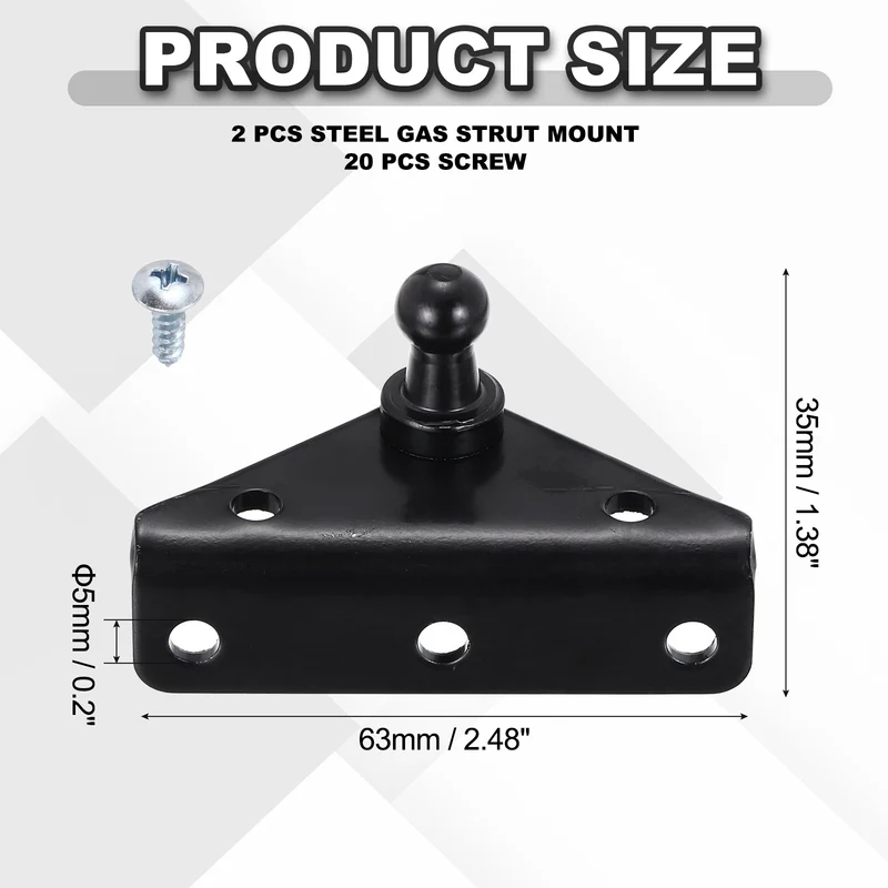 5.08mm Ball Stud Mounting Bracket,Steel Gas Strut Mount,2Set Black