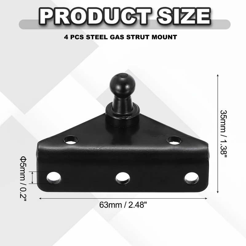 5.08mm Ball Stud Mounting Bracket,Steel Gas Strut Mount,4Pcs Black