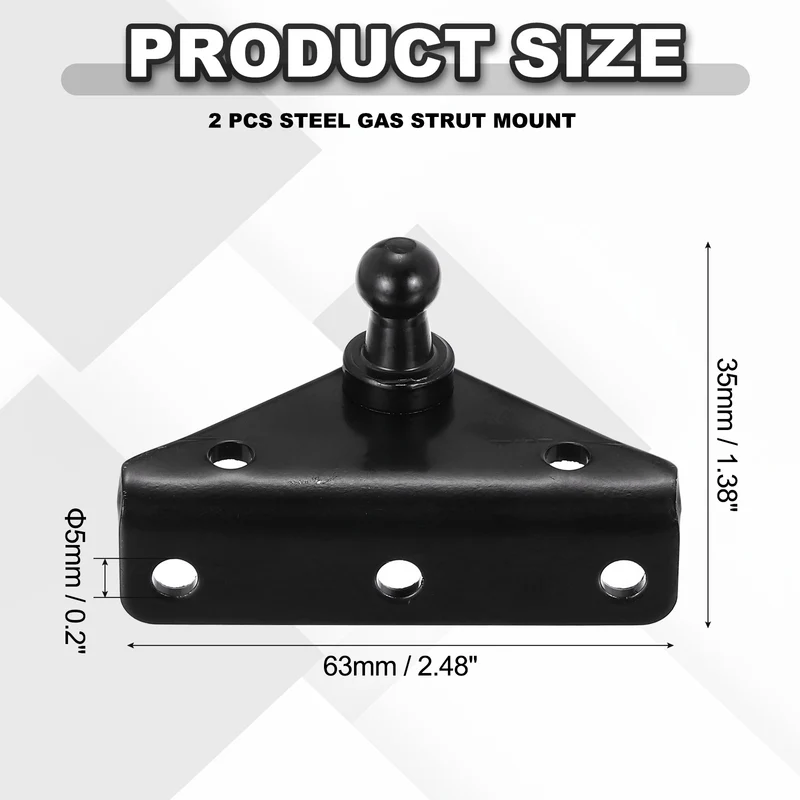 5.08mm Ball Stud Mounting Bracket,Steel Gas Strut Mount,2Pcs Black
