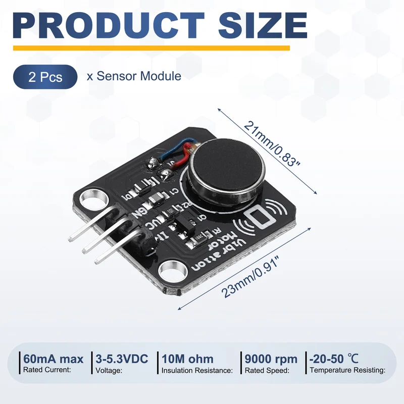 2Pcs Vibration Motor Module, 9000RPM DC 3-5.3V Vibration Motor Switch Module