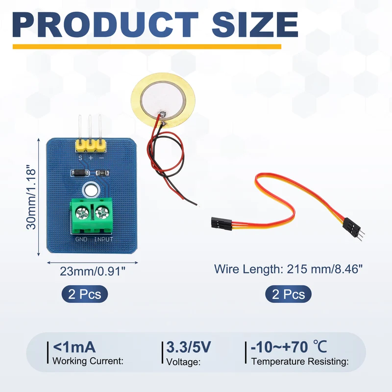 2Pcs Piezoelectric Sensor Module with Jump Wire, 3.3V/5V