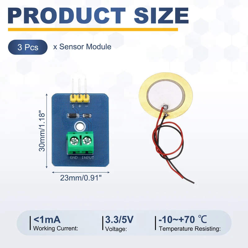 3Pcs Piezoelectric Sensor Module, 3.3V/5V Analog Ceramic Piezo Sensor Module