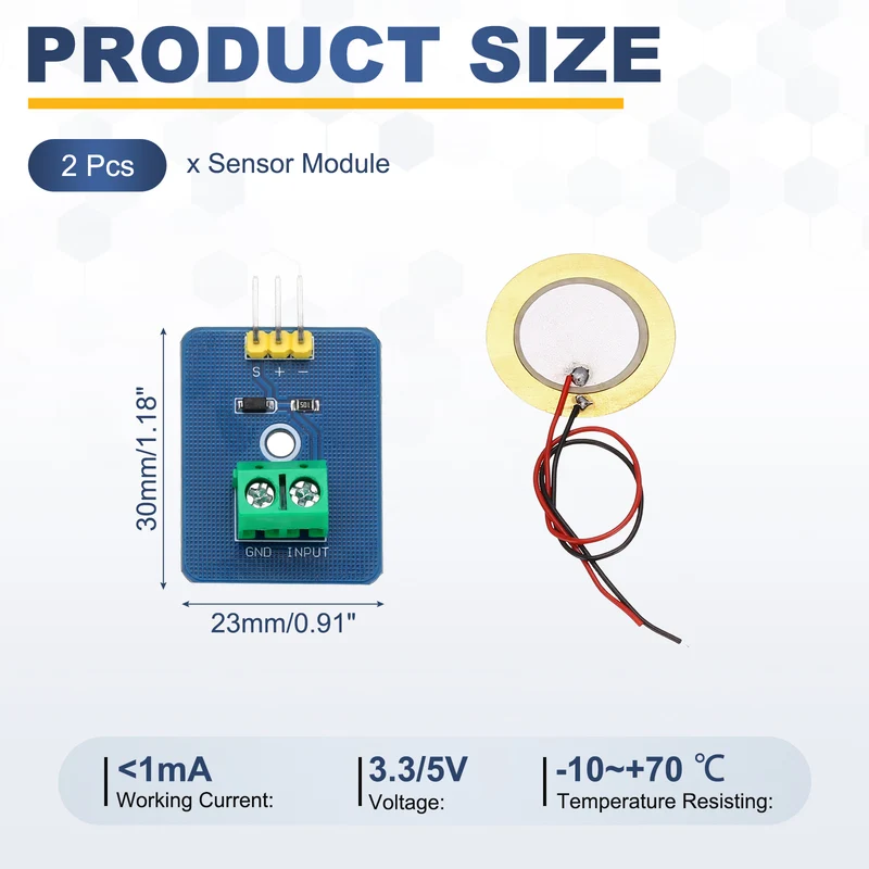 2Pcs Piezoelectric Sensor Module, 3.3V/5V Analog Ceramic Piezo Sensor Module