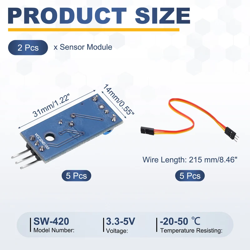 5Pcs SW-420 Motion Sensor Module with Jump Wire, 3.3-5V Vibration Switch